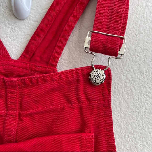 BIG TIME Vintage 90s Vibrant Red Jean Retro Utility Straight Leg Bib Overalls - Picture 6 of 16